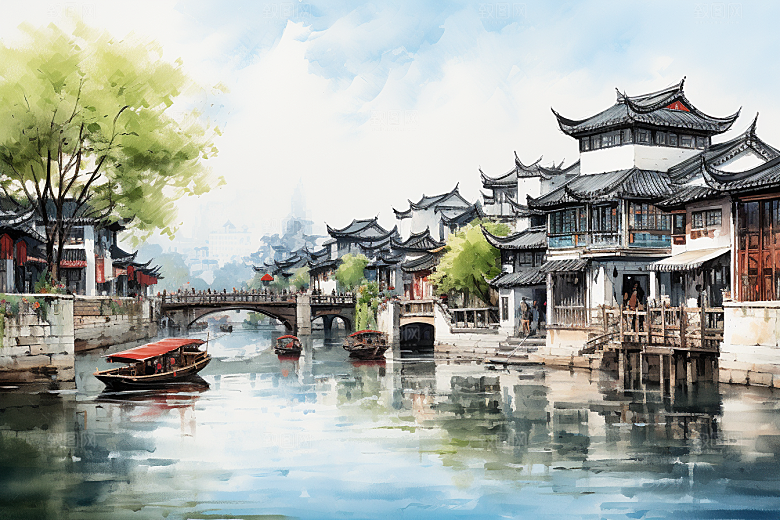 水墨江南中式中国风插画