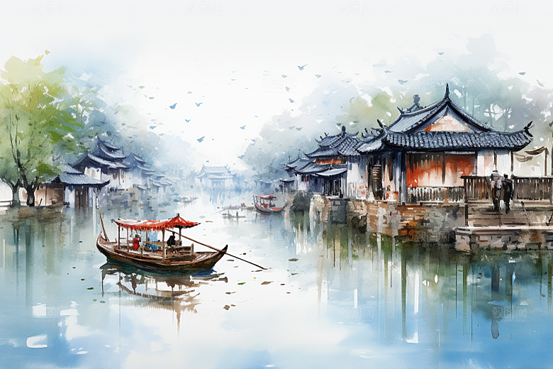 水墨江南中国风中式插画