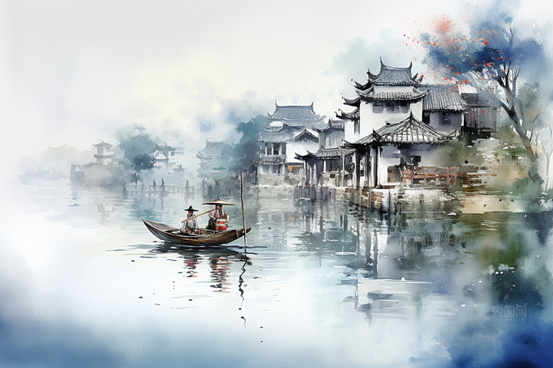 水墨江南中国风中式插画