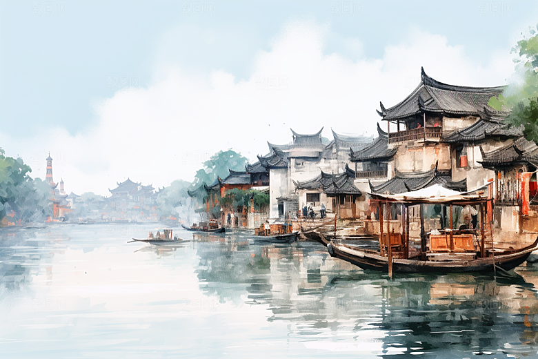 水墨江南中国风中式插画