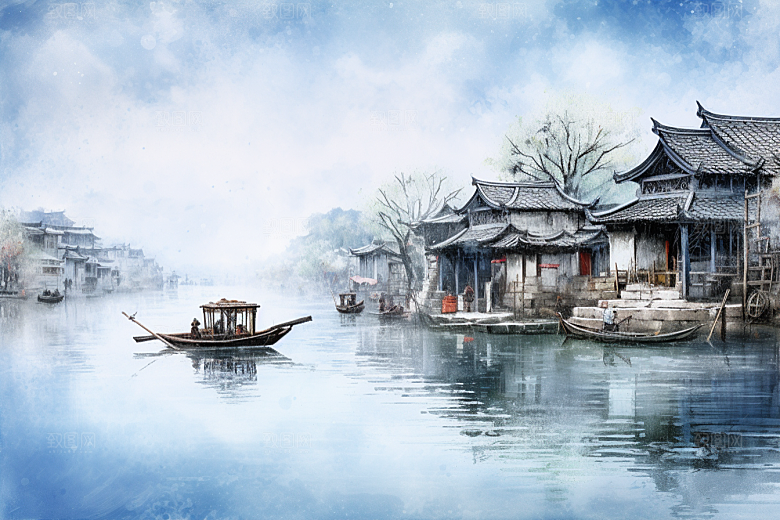 水墨江南手绘中国风插画