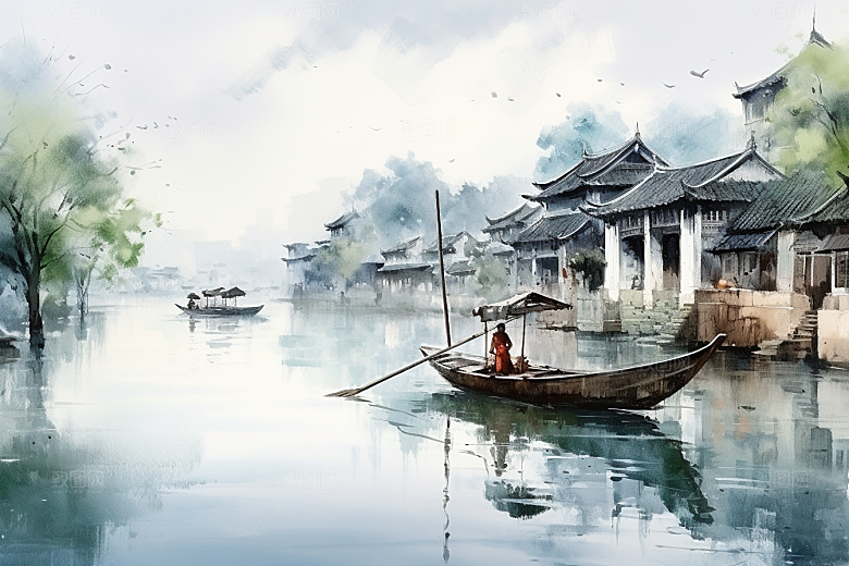 水墨江南中国风中式插画