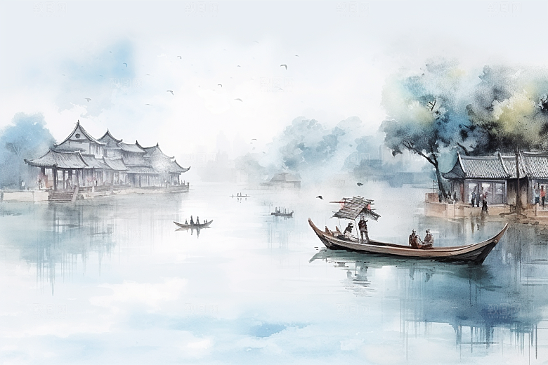 水墨江南中国风晕染插画