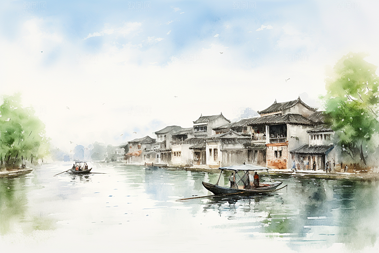 水墨江南中国风中式插画