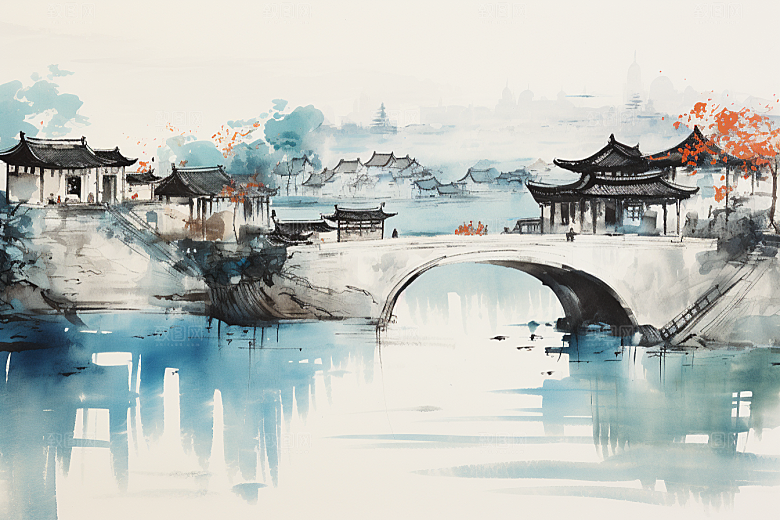 水墨江南中国风晕染插画