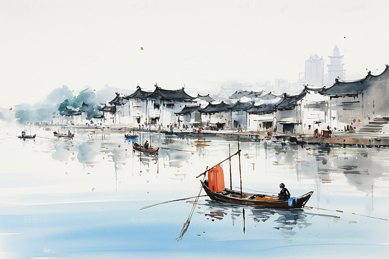 水墨江南中国风中式插画