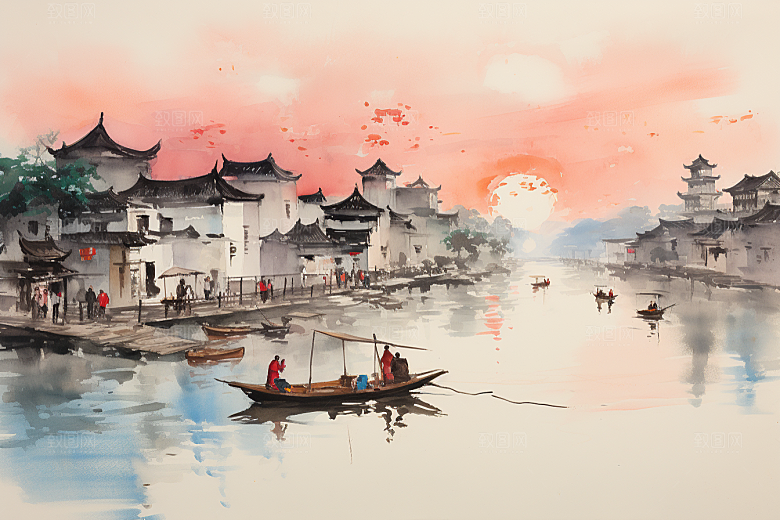 水墨江南手绘中国风插画