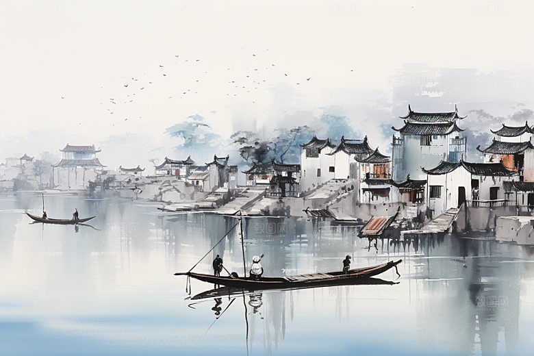 水墨江南中国风中式插画