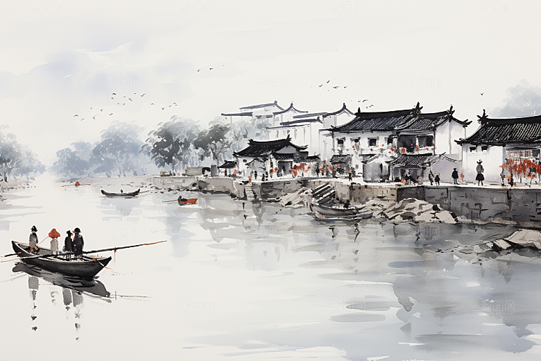 水墨江南中国风手绘插画