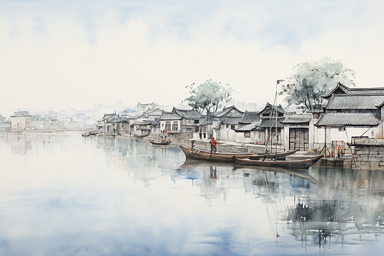 水墨江南中国风中式插画