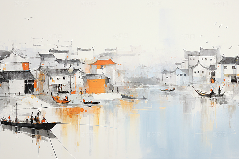 水墨江南手绘水乡插画