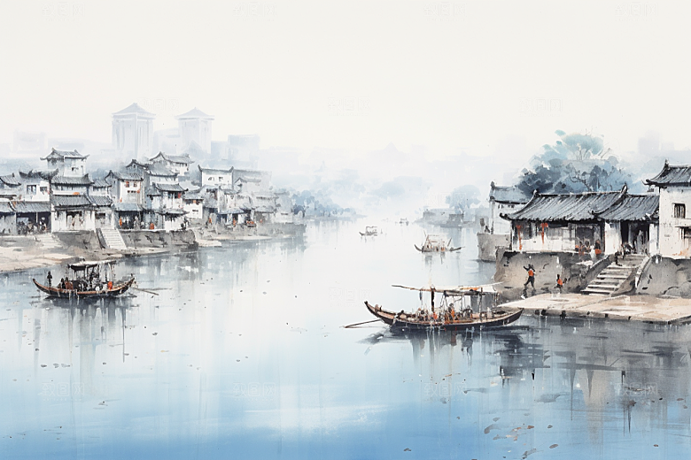 水墨江南中式手绘插画
