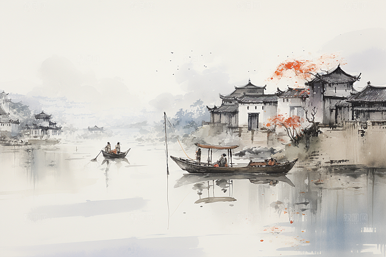水墨江南晕染中国风插画