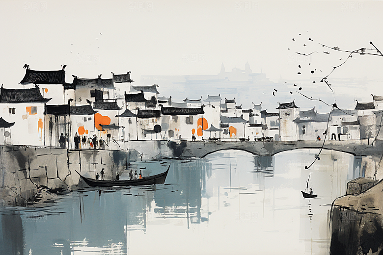 水墨江南中国风手绘插画
