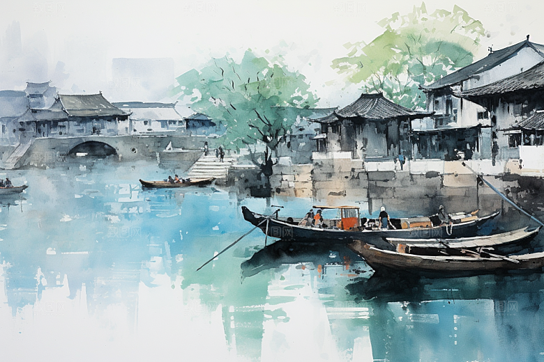 水墨江南中国风中式插画