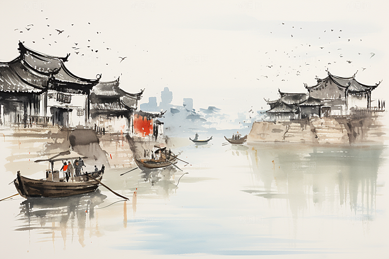 水墨江南中国风手绘插画