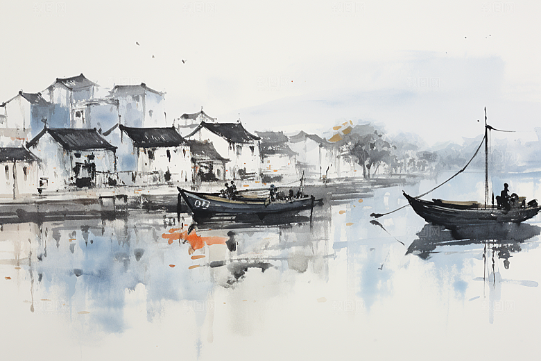 水墨江南中式晕染插画