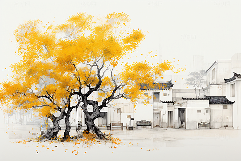 水墨江南水乡中国风插画