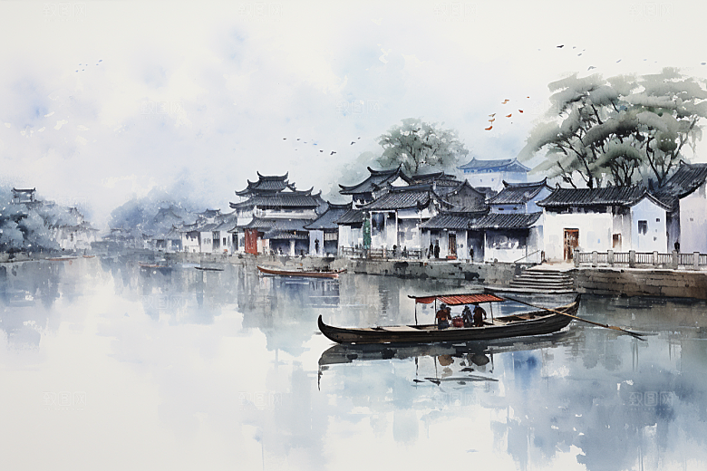 水墨江南中国风中式插画