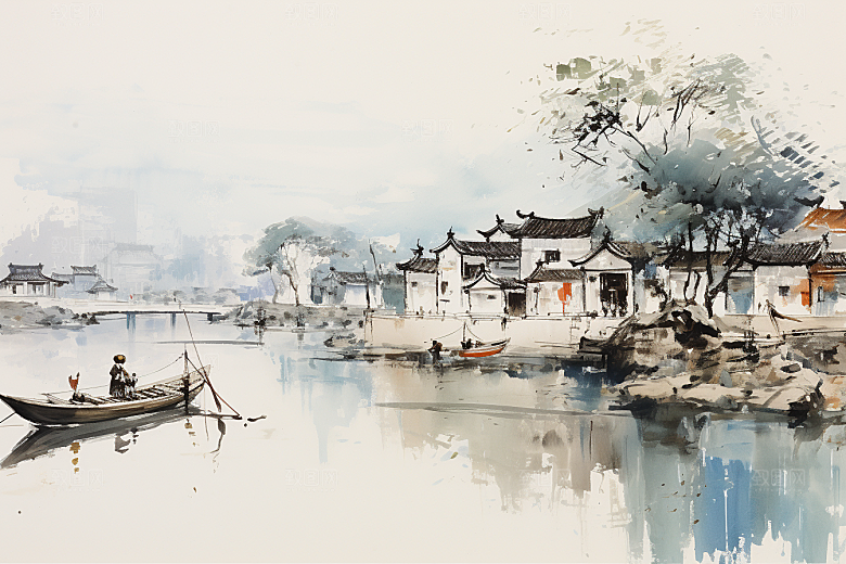 水墨江南中国风手绘插画