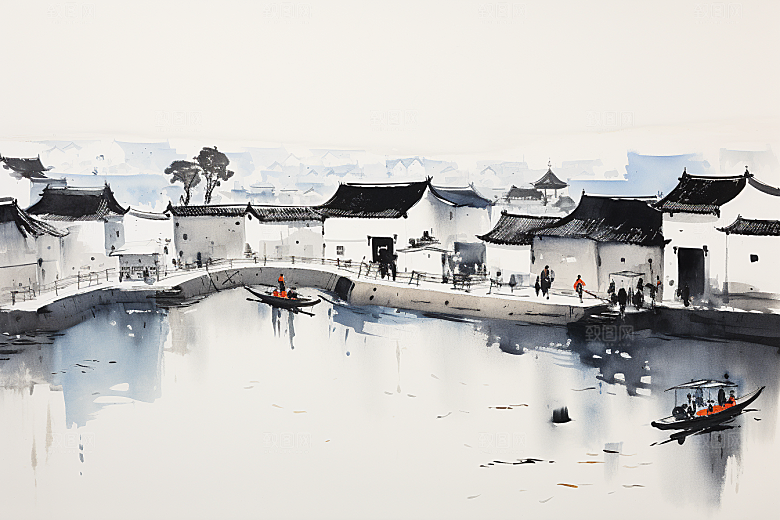 水墨江南中国风手绘插画