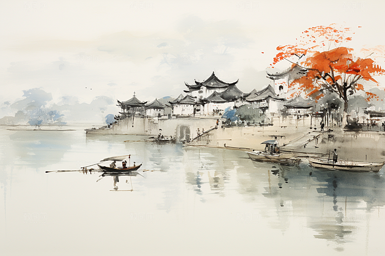 水墨江南中国风中式插画