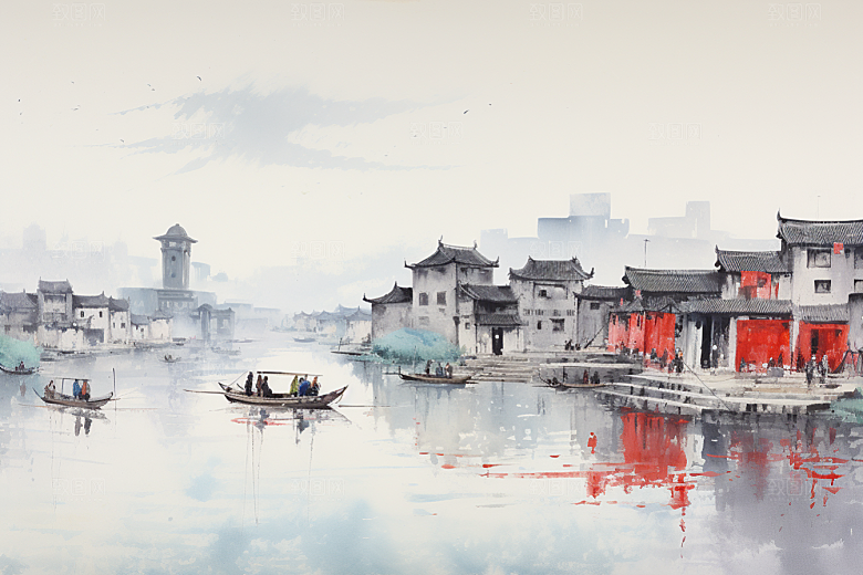 水墨江南中国风晕染插画