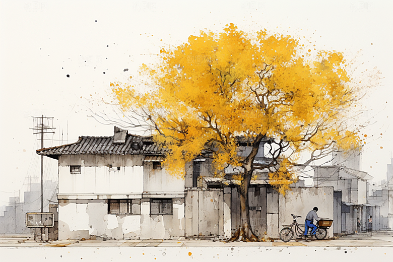 水墨江南中式水乡插画