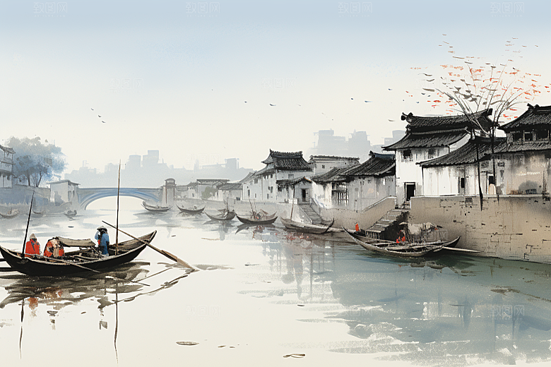 水墨江南手绘中国风插画