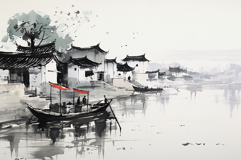 水墨江南中国风晕染插画