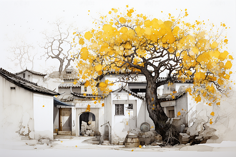 水墨江南手绘中式插画