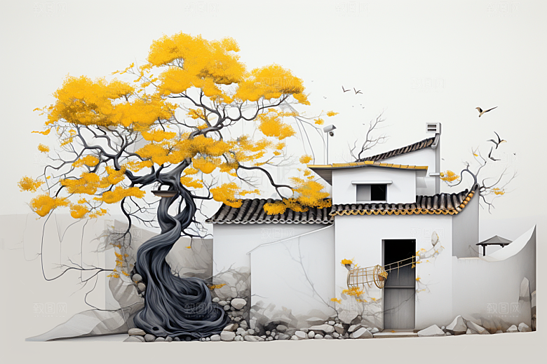 水墨江南水乡中国风插画