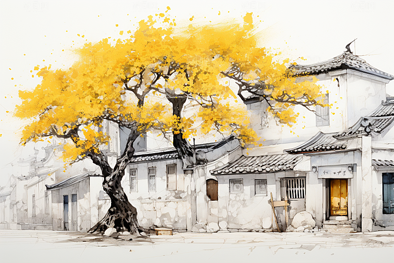 水墨江南中国风晕染插画