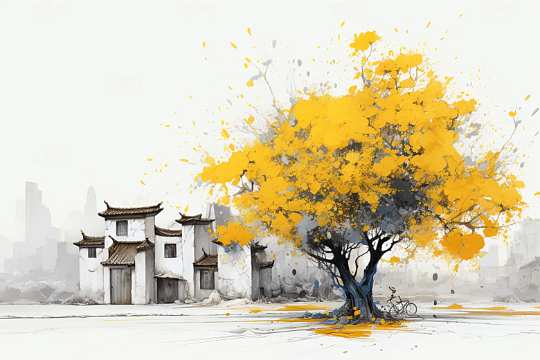 水墨江南手绘中式插画
