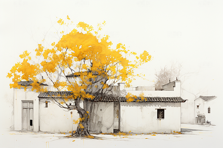 水墨江南水乡中国风插画