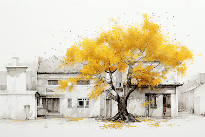 水墨江南水彩手绘插画