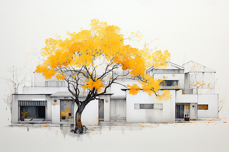 水墨江南晕染水彩插画