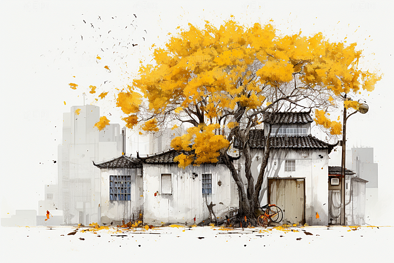 水墨江南中国风水彩插画