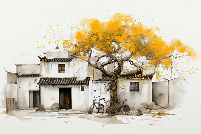 水墨江南水乡中国风插画