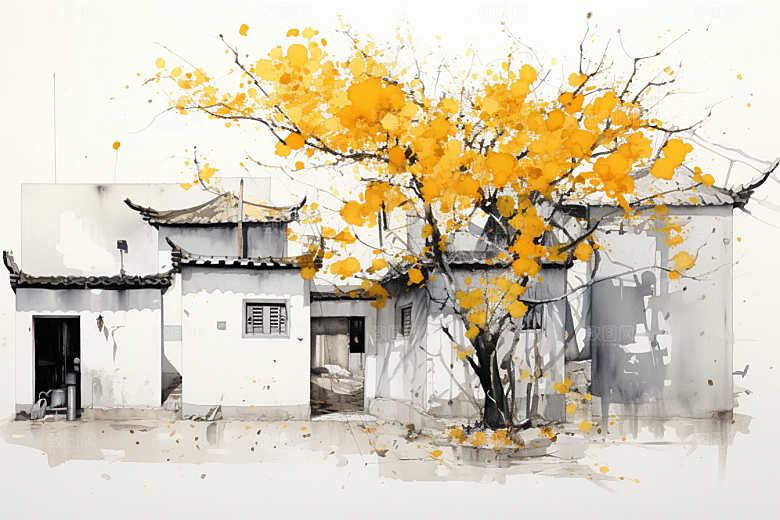 水墨江南中国风水乡插画