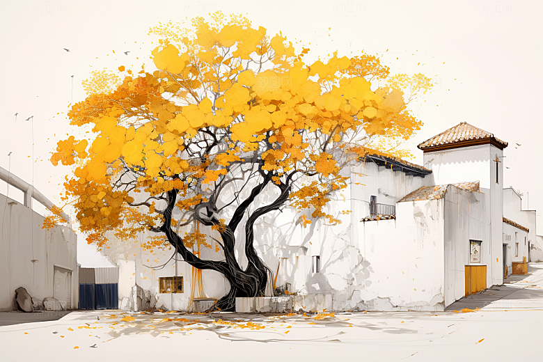 水墨江南中国风小桥流水插画