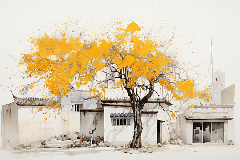 水墨江南中国风晕染插画