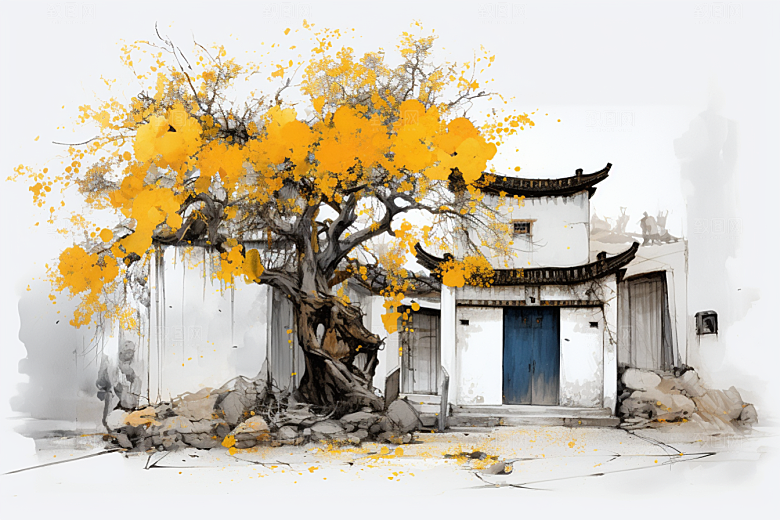 水墨江南手绘中式插画