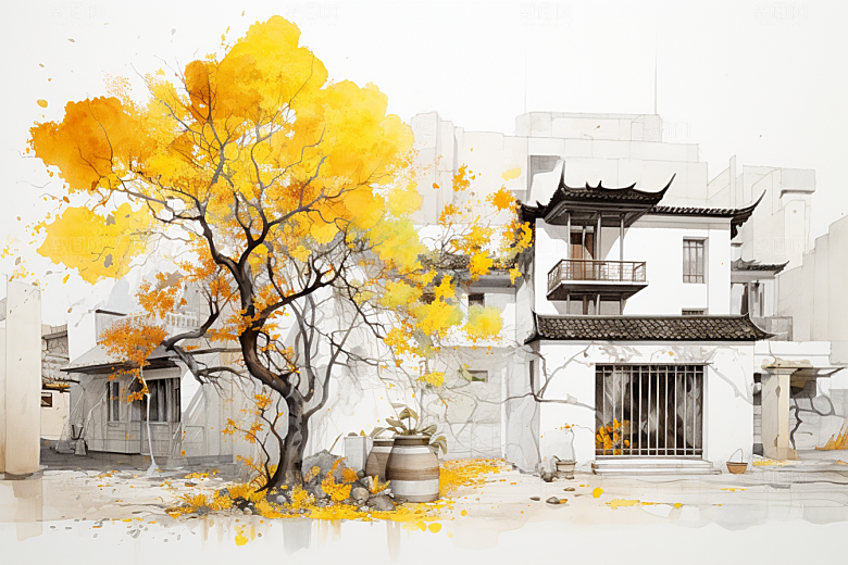 水墨江南手绘中式插画