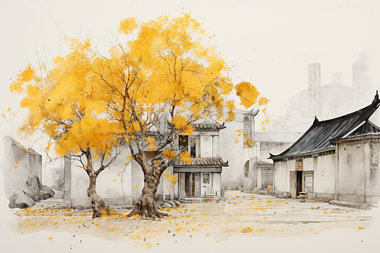水墨江南中国风水乡插画