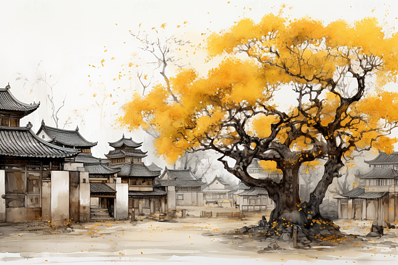 水墨江南手绘中式插画