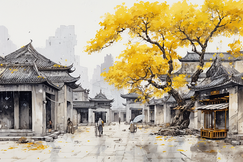 水墨江南手绘中国风插画