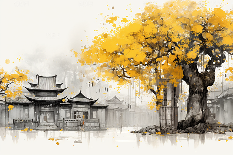 水墨江南中国风水乡插画