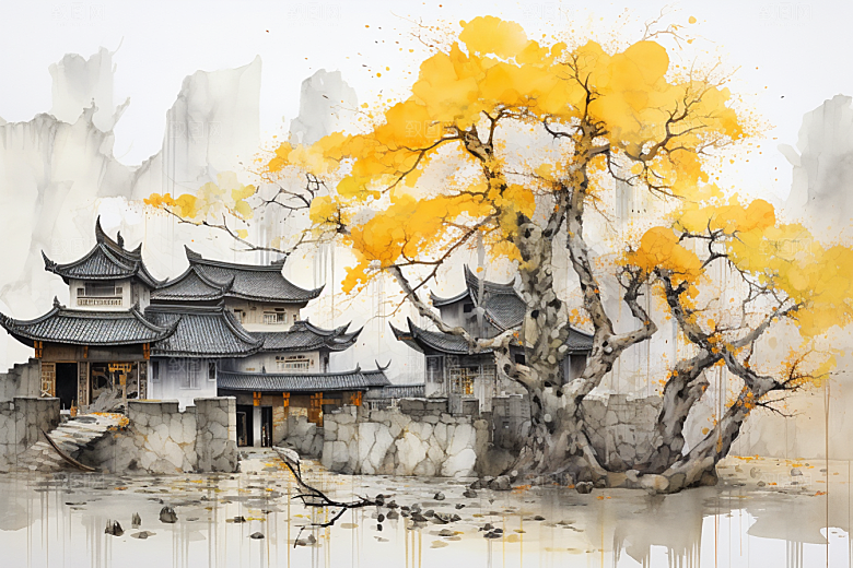 水墨江南手绘中式插画