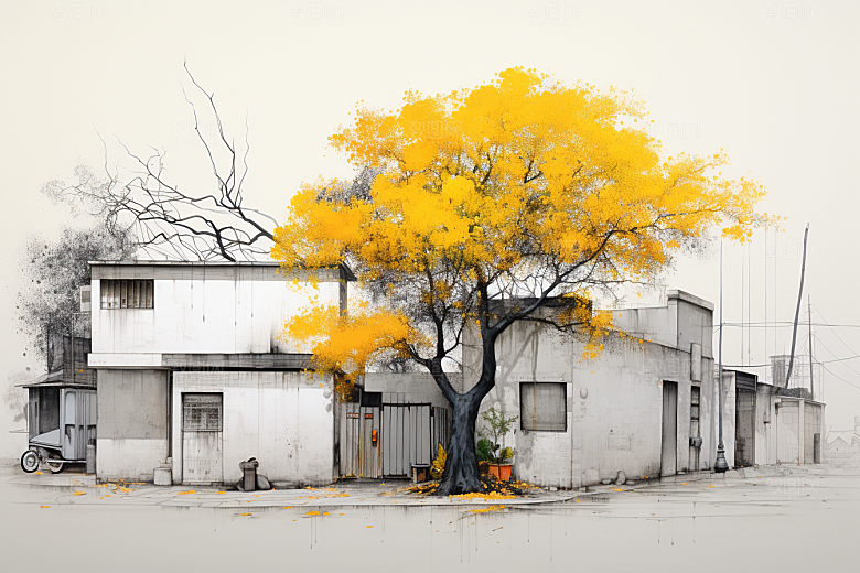 水墨江南中式水彩插画